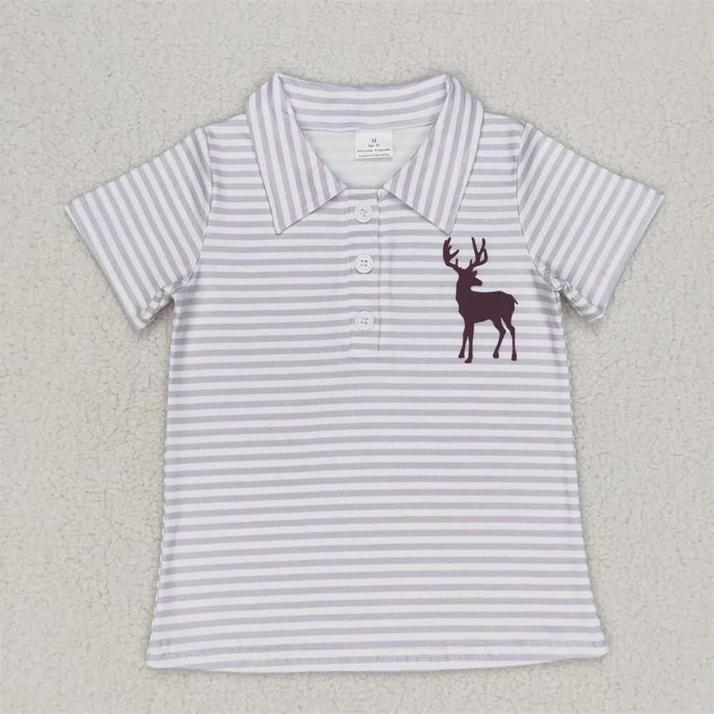 Baby Clothing For Summer - เสื้อแขนสั้นสำหรับเด็กทารกชายเสื้อลายขวางมีปกลายกวางสำหรับเด็กวัยหัดเดินเสื้อผ้าฤดูร้อน