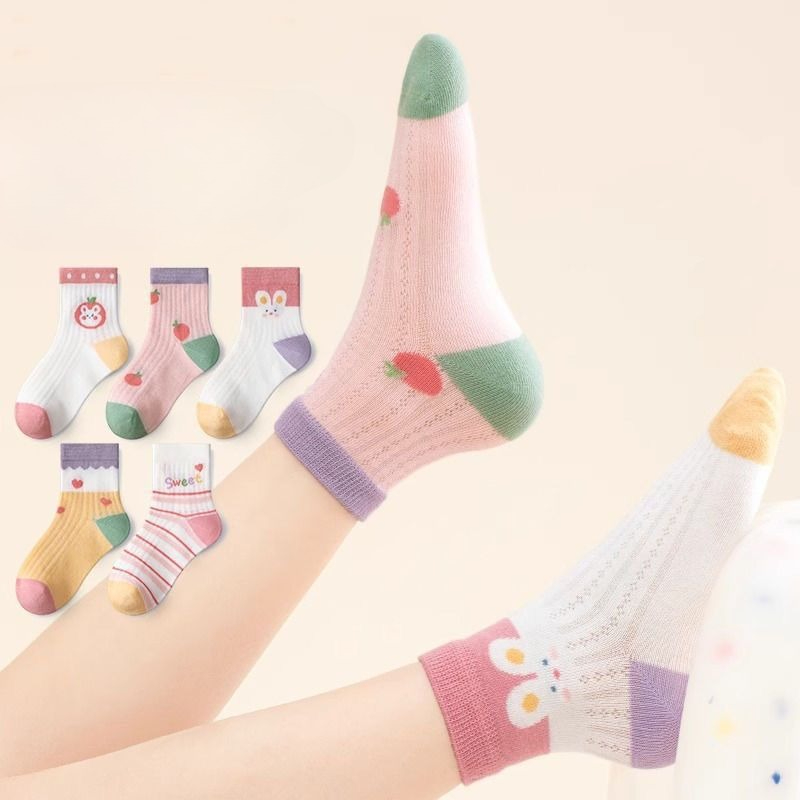 Baby Clothing For Summer - ถุงเท้าเด็ก 5 คู่/ล็อตฤดูใบไม้ผลิฤดูร้อนผ้าฝ้ายถุงเท้าเด็กผู้หญิงน่ารักลายการ์ตูนสำหรับเด็กทารกสาวน้อยเสื้อผ้าอุปกรณ์เสริม