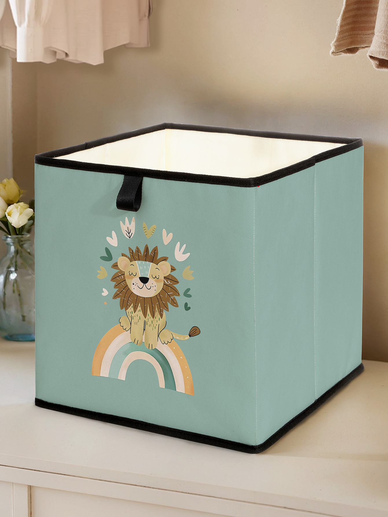 Baby Clothing Organizer - กล่องเก็บของพับได้ลายสิงโตน่ารักสีรุ้ง กล่องผ้าจัดระเบียบแบบพับได้สำหรับของเล่นเด็ก เสื้อผ้า และของใช้จิปาถะประจำวัน