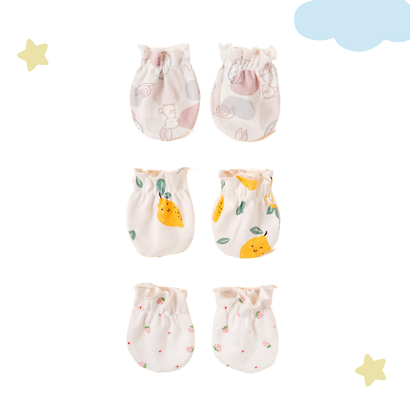 Baby Mittens Scratch - ถุงมือป้องกันรอยขีดข่วนสำหรับเด็ก 3 คู่ ผ้าฝ้าย 100% นุ่มและระบายอากาศได้ดี
