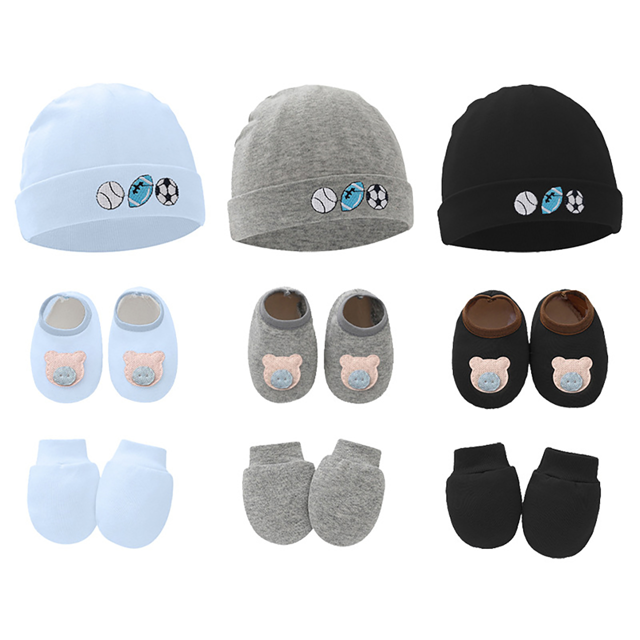 Baby Mittens Scratch - ชุดของขวัญหมวก ถุงมือ รองเท้าเด็ก 3 ชิ้น สำหรับฤดูใบไม้ผลิและฤดูใบไม้ร่วง