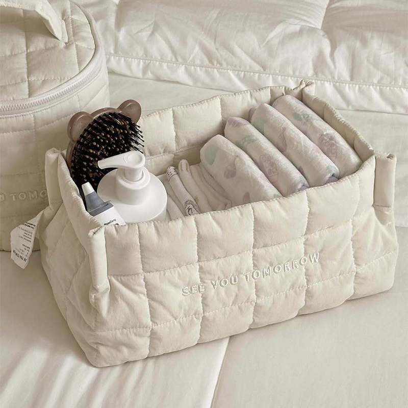 Baby Clothing Organizer - กระเป๋าเก็บผ้าอ้อมเด็กสไตล์เกาหลี ตะกร้าใส่ขนม ของจุกจิก กล่องจัดระเบียบเสื้อผ้าสีพื้นสำหรับวางบนโต๊ะ ของใช้ในบ้าน