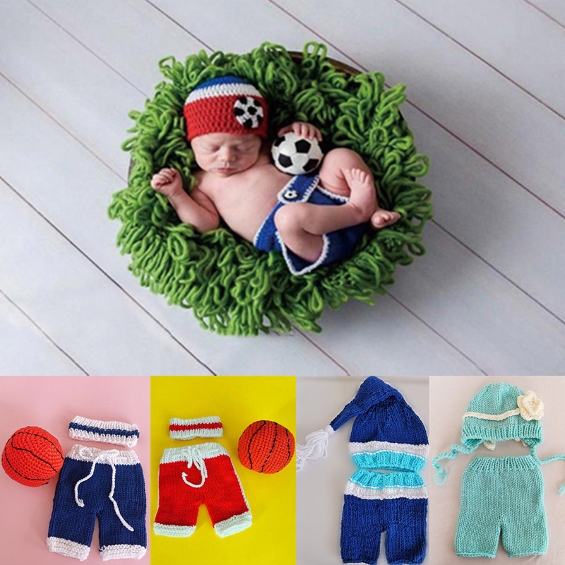 Baby Clothing Products - 3/2 Pcs/ชุดทารกแรกเกิดการถ่ายภาพ Props เครื่องแต่งกายถักโครเชต์เด็กถักหมวกกางเกงชุดฟุตบอลเด็กถ่ายภาพเสื้อผ้า0-3เดือน