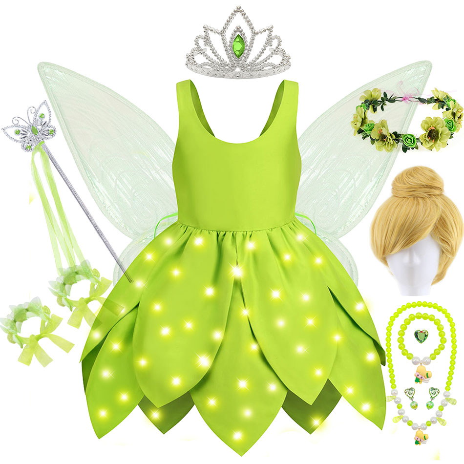 Baby Clothing Girls - เด็กสาวทิงเกอร์เบลล์นางฟ้าชุดเด็กสีเขียวใบการสร้างแบบจําลองป่าเอลฟ์เครื่องแต่งกายคอสเพลย์เด็กวัยหัดเดินคอสเพลย์ฮาโลวีนเทศกาลเครื่องแต่งกาย