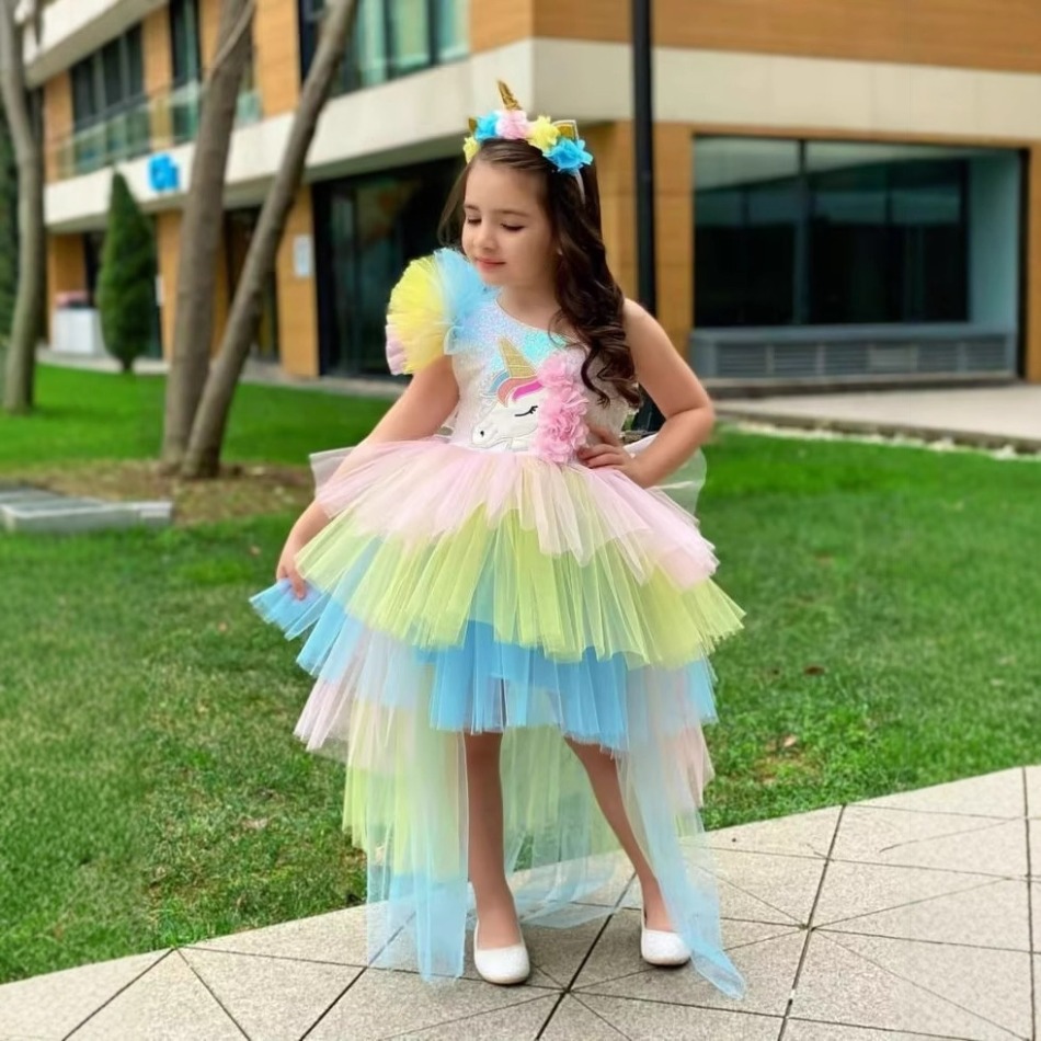 Baby Clothing Girls - Rainbow Unicorn เด็กสาวปาร์ตี้ชุดเลื่อมยูนิคอร์นชุดเจ้าหญิงวันเกิดงานแต่งงานเพื่อนเจ้าสาว Baptism เสื้อผ้าเด็ก ASQ03