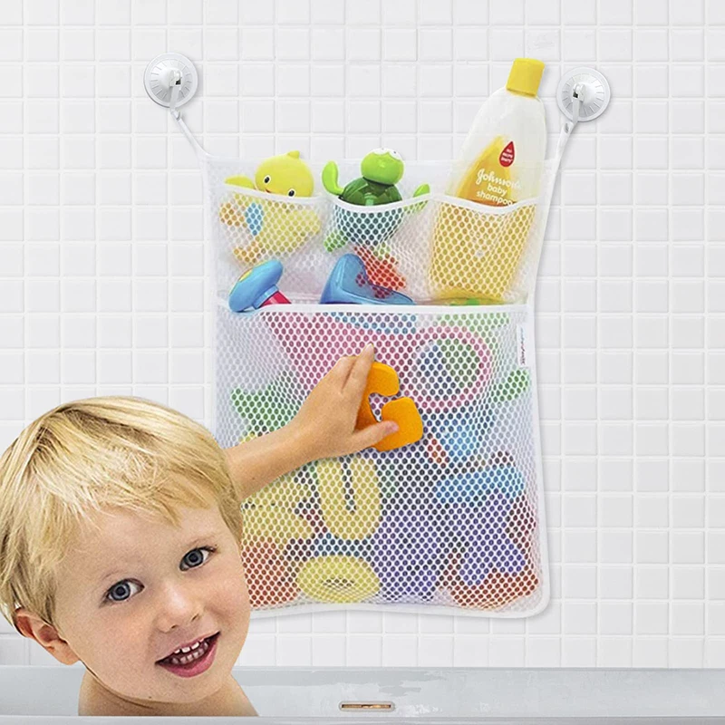 Baby Clothing Organizer - อาบน้ําเด็กของเล่นเด็กสีขาวของเล่นเด็กตาข่ายเก็บของเล่นพร้อมถ้วยดูดที่แข็งแกร่งกระเป๋าของเล่นสุทธิห้องน้ําสําหรับเด็กวัยหัดเดิน
