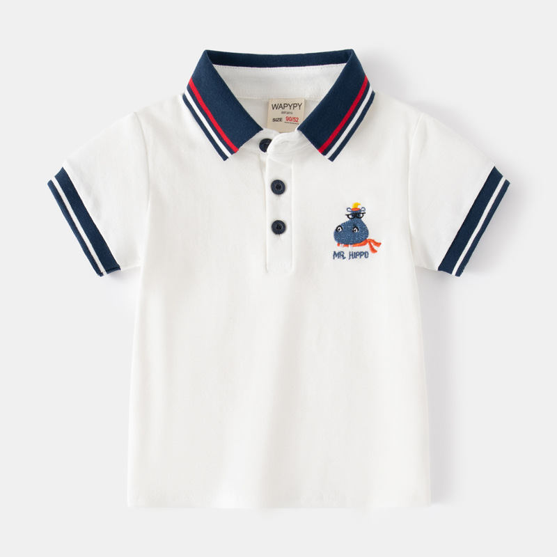 Baby Clothing For Summer - เสื้อโปโลสำหรับเด็กผู้ชายวัยหัดเดินเสื้อผ้าเด็กเสื้อผ้าเด็กผู้ชายน่ารักสไตล์เกาหลีเสื้อโปโลลายทางสีขาวสีน้ำเงินฤดูร้อนเสื้อยืดเด็ก