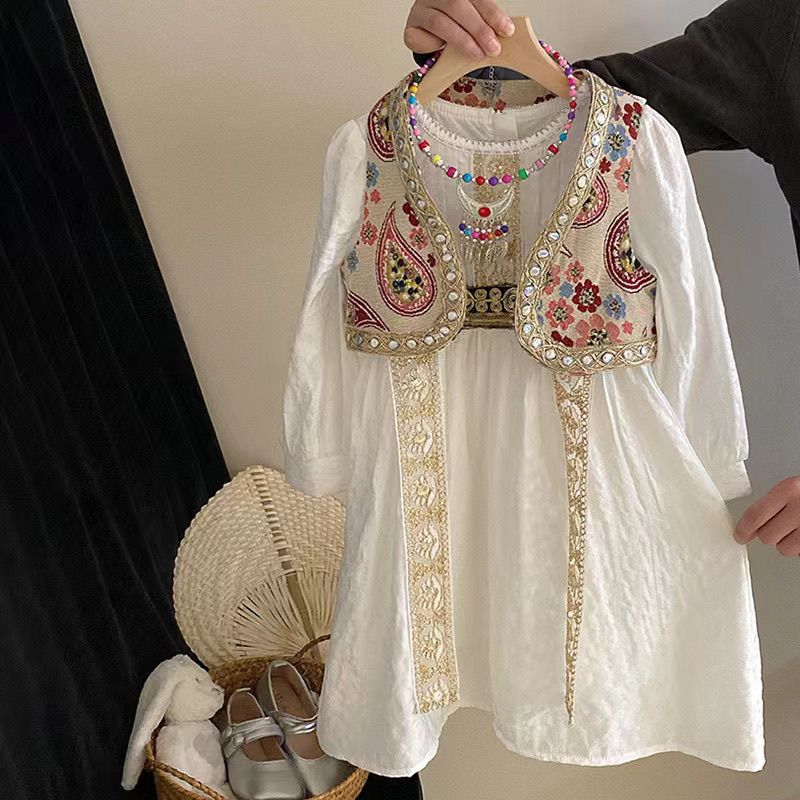 Baby Girl Clothing Zara - 120-170 ซม.ชุดเด็กผู้หญิงชุด 2025 ฤดูใบไม้ผลิ/ฤดูร้อนเด็กใหม่สไตล์ชาติพันธุ์ชุดสไตล์แห่งชาติพิมพ์เสื้อกั๊ก 2 ชิ้นชุด
