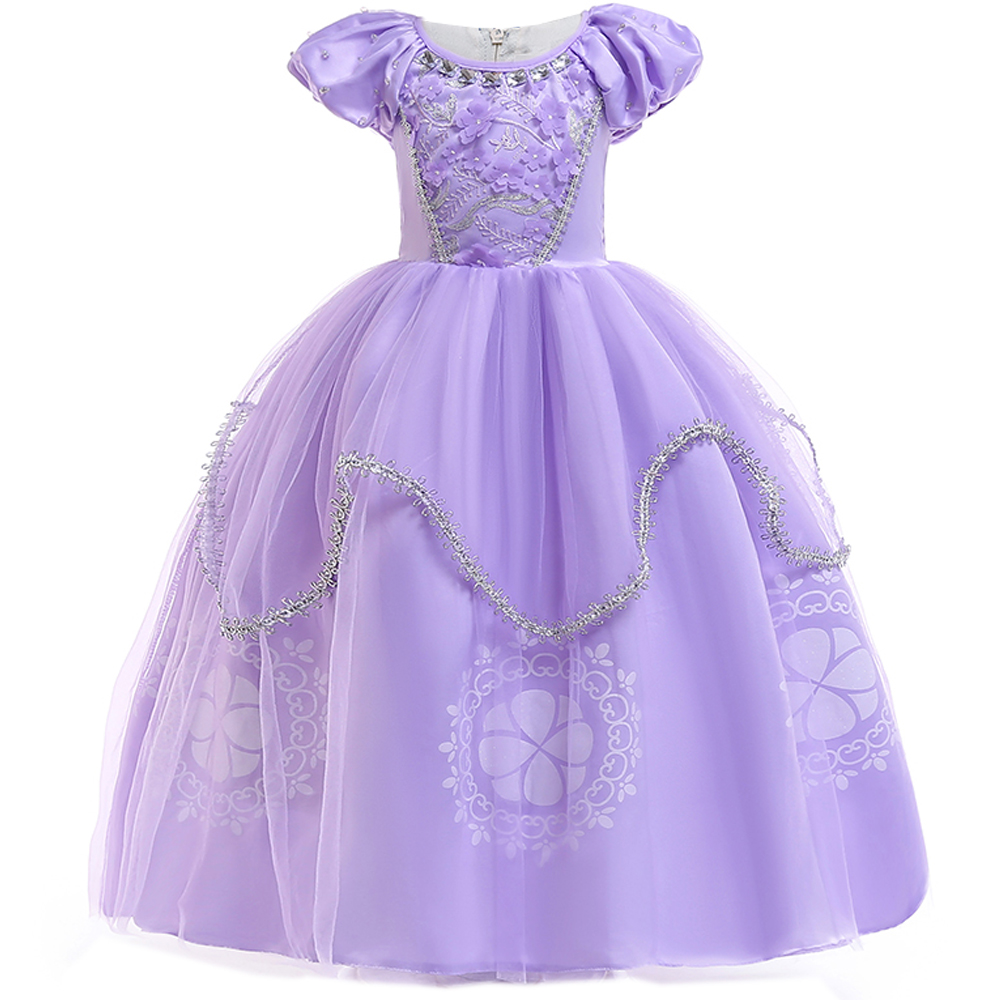Baby Clothing Europe - ฤดูร้อน Sophie สาวชุดเด็กวันเกิดเจ้าหญิงชุดเดรสสําหรับสาวดอกไม้สีม่วง Tulle แขนสั้นชุด