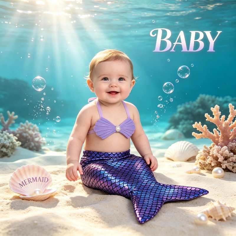 Baby Clothing Products - ชุดคอสเพลย์นางเงือกแรกเกิด, ชุดสำหรับงานเลี้ยงวันเกิดและงานอาบน้ำเด็ก, อุปกรณ์ประกอบฉากถ่ายภาพทารกสำหรับชุดถ่ายภาพในวันหยุดและเทศกาล