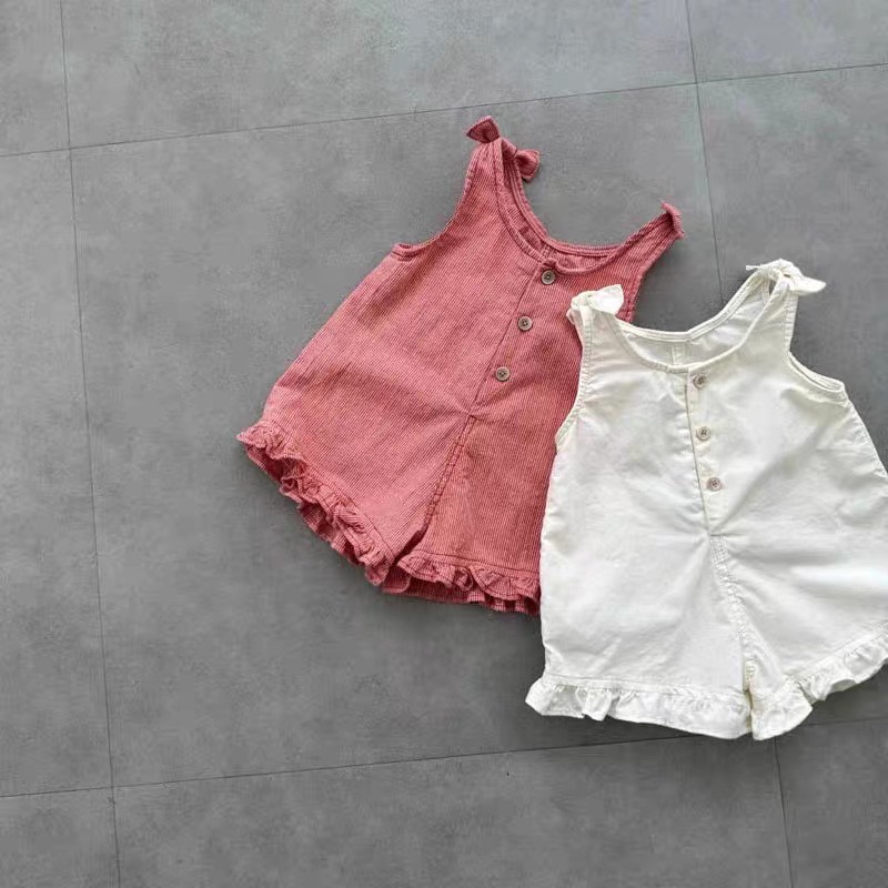 Baby Clothing Girls - ชุดรอมเปอร์ฤดูร้อนสำหรับเด็กผู้หญิง HY2831 พร้อมผ้ากันเปื้อนและกางเกงขาสั้น ชุดเด็กวัยหัดเดิน ชุดเด็กทารก ชุดจั๊มสูทสำหรับเด็กผู้หญิง