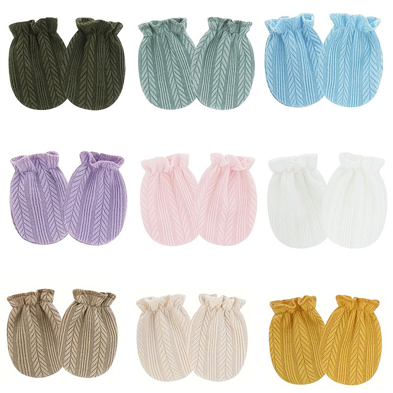 Baby Mittens Scratch - ถุงมือเด็กแรกเกิด 6 คู่/ล็อต สีพื้น ถุงมือยางยืดสำหรับเด็กชายและเด็กหญิง ป้องกันใบหน้าได้ทุกฤดู