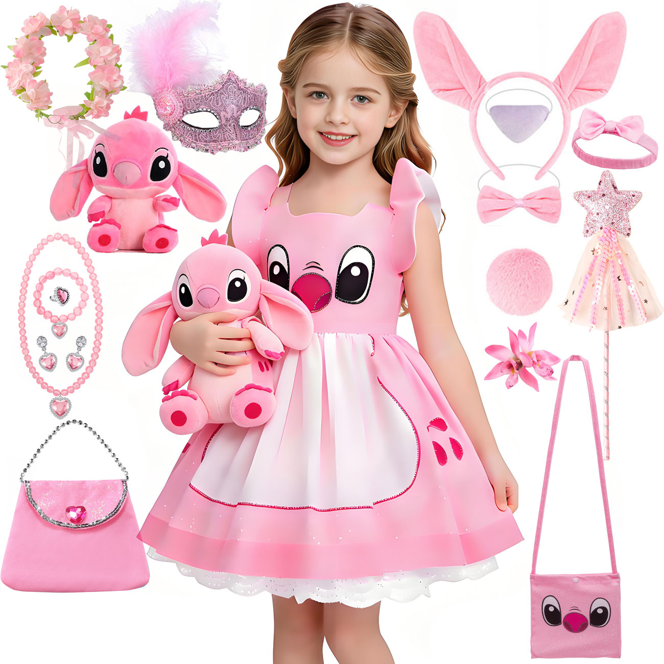 Baby Clothing Europe - ดิสนีย์ ลิโล&สติทช์ชุดเจ้าหญิงสีชมพู ชุดเดรสเด็กผู้หญิง ชุดบอลกาวน์พองๆ วันเกิด ฮาโลวีน