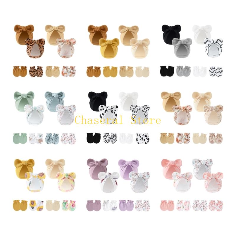 E7CE 4 ชุดหมวก Bowknot สำหรับท - Baby Mittens Scratch บทวิจารณ์และราคา